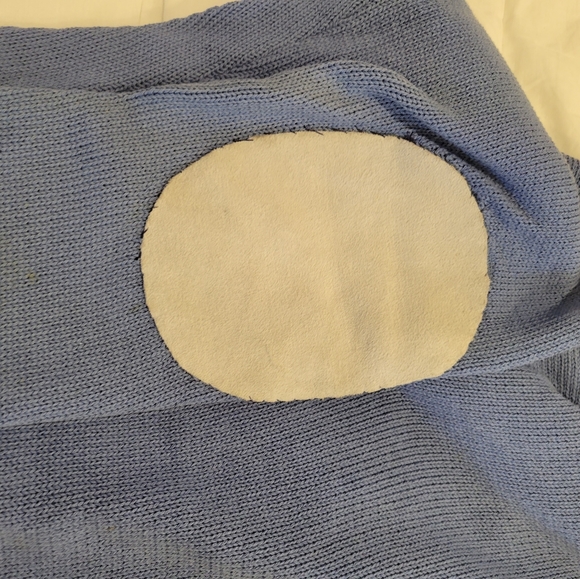 Mens cotton knit sweater hoodie zip up Medium navy Blue leather patch - Picture 4 of 5